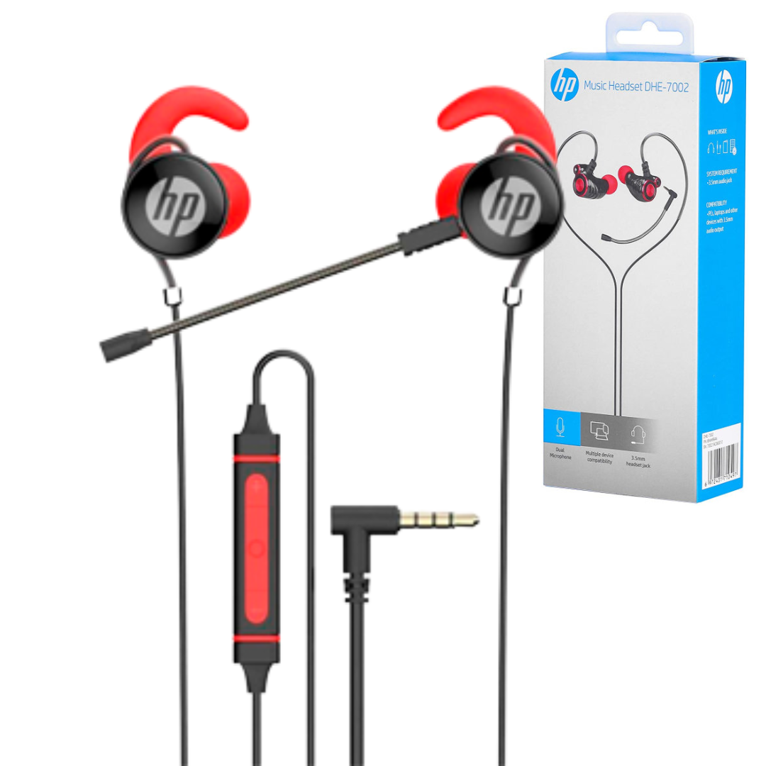 AUDIFONOS HP CON MICROFONO EXTERNO ALAMBRICO / JACK 3.5MM / MANOS LIBRES / DHE-7004 / RED