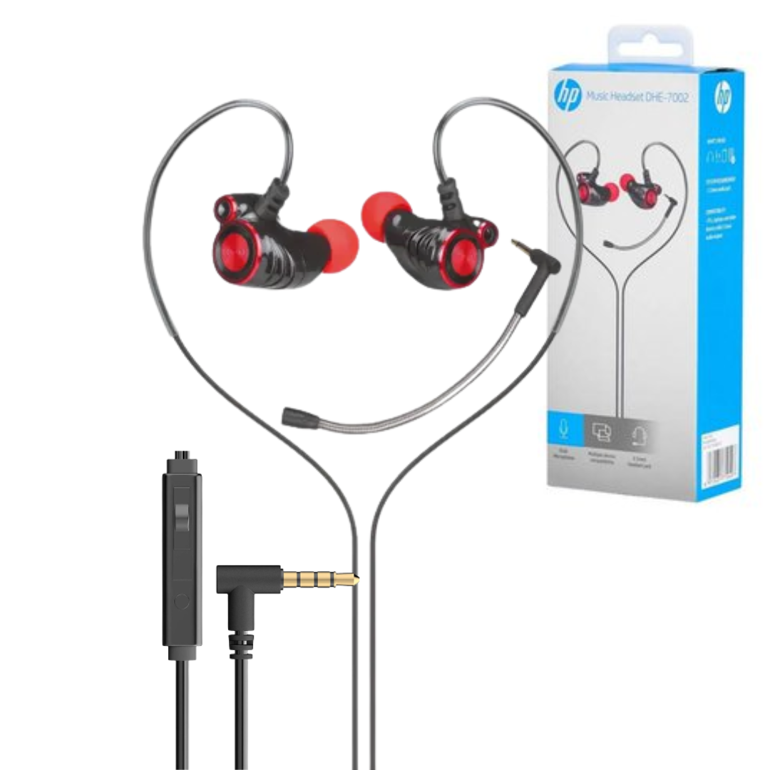 AUDIFONOS HP CON MICROFONO EXTERNO ALAMBRICO / JACK 3.5MM / MANOS LIBRES / DHE-7002 / RED