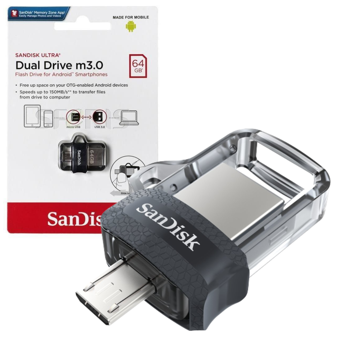 FLASH MEMORY SANDISK ULTRA DUAL DRIVE M3.0 MICRO USB A USB 3.0 TIPO A / 64GB – LECTURA 150 MB/s