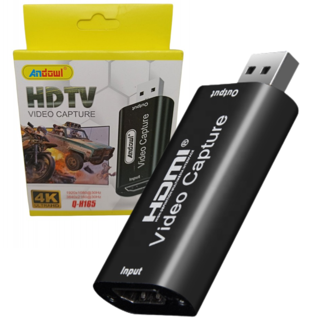 CAPTURADORA DE VIDEO USB 2.0 MACHO A HDMI HEMBRA 4K UHD ANDOWL / Q-H165 / BLACK