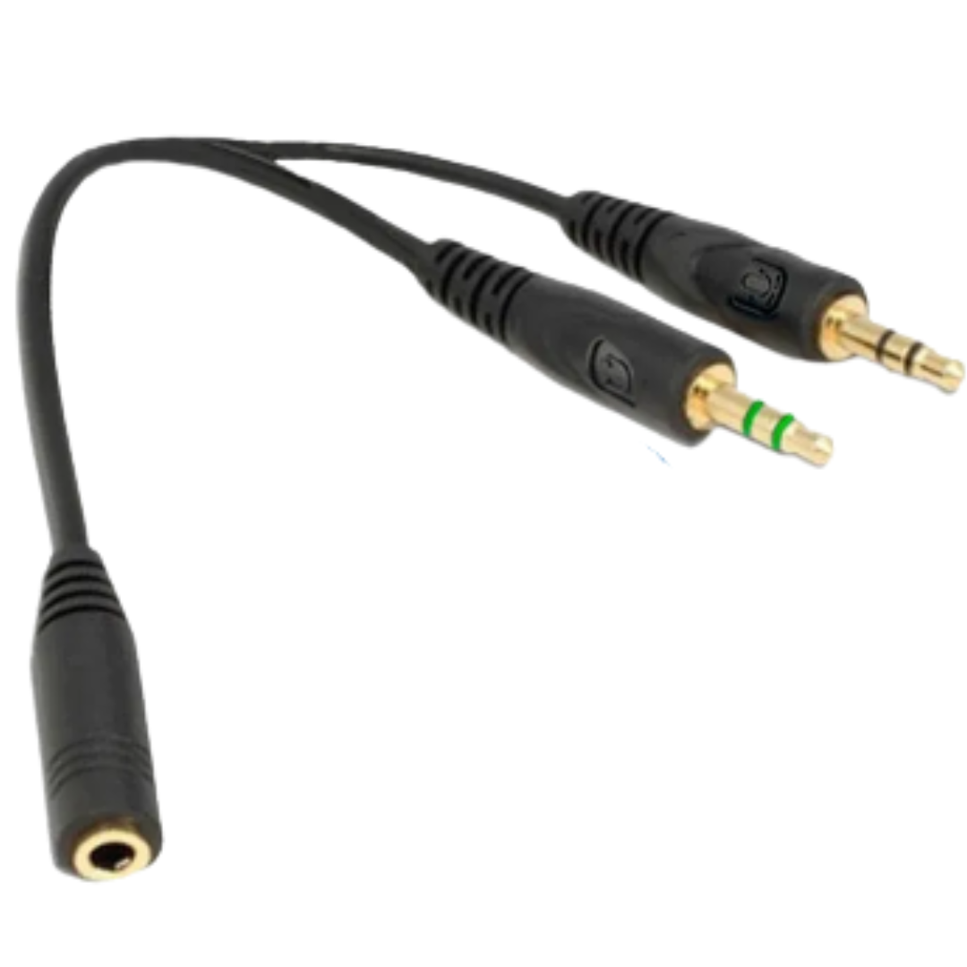 CABLE/ADAPTADOR DE AUDIO Y MICROFONO JACK 3.5MM HEMBRA A DOBLE JACK 3.5MM MACHO / 20CM / BLACK