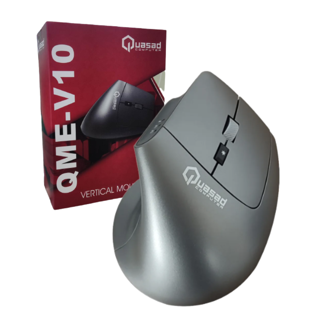 MOUSE QUASAD BLUETOOTH V4.0 RECARGABLE / VERTICAL + ERGONOMICO / 2400 DPI / QME-V10 / SILVER