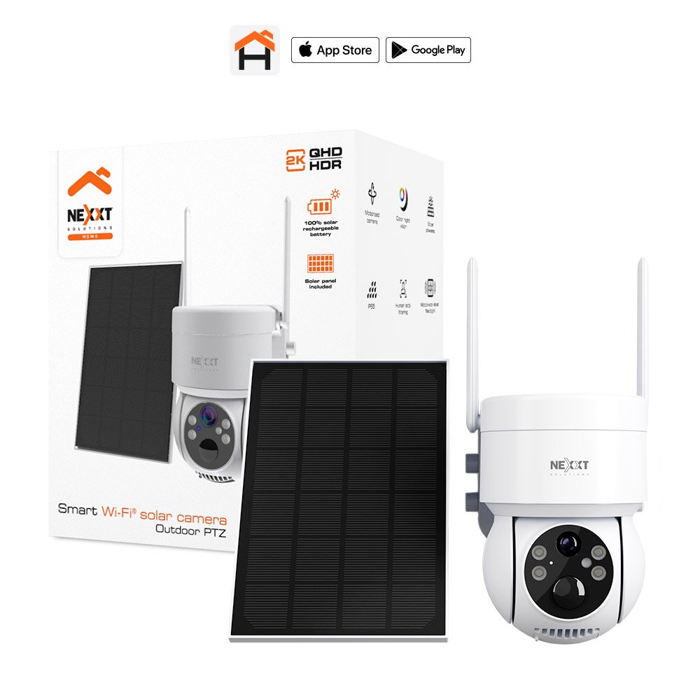 CAMARA DE SEGURIDAD NEXXT OUTDOOR PTZ CON PANEL SOLAR 2K/ NHC-OP20S / COMPATIBLE CON LOS ASISTENTES DE VOZ ALEXA -GOOGLE/ WHITE