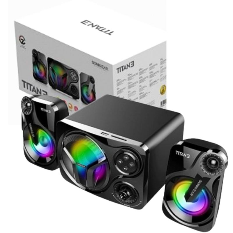 PARLANTE BLUETOOTH SONICGEAR TITAN 3 / RBG SYNC / MP3 Y RADIO / USB / BLACK