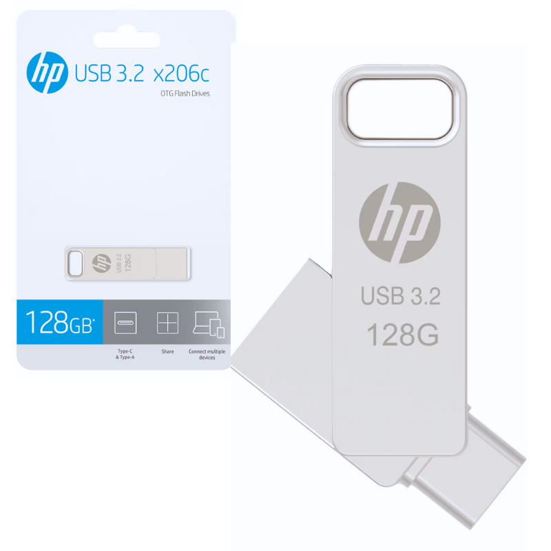 FLASH MEMORY HP USB 3.2 128GB /X206C/ DUAL TIPO C- USB A / METALICA