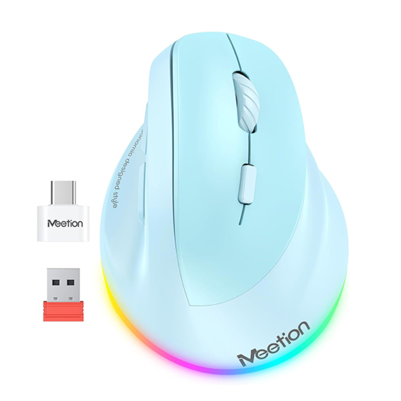 MOUSE ERGONOMICO MEETION BTM010R CELESTE 7 RECARGABLE / BT Y WIFI / 2400 DPI