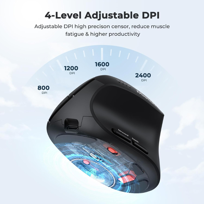 MOUSE ERGONOMICO MEETION BTM008 / WIRELESS / BLUETOOTH / BLACK - Imagen 5