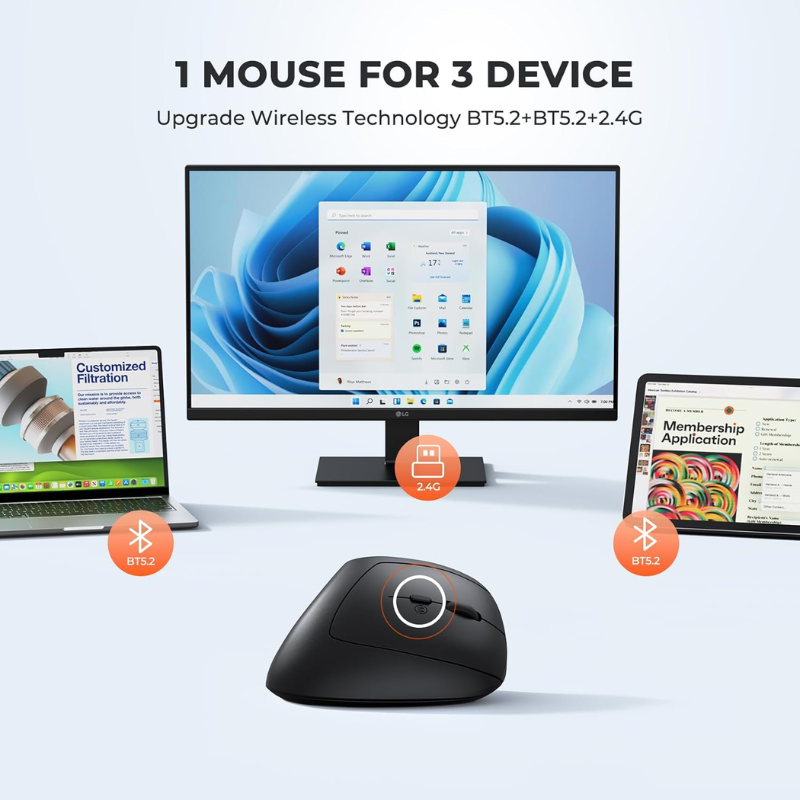MOUSE ERGONOMICO MEETION BTM008 / WIRELESS / BLUETOOTH / BLACK - Imagen 7