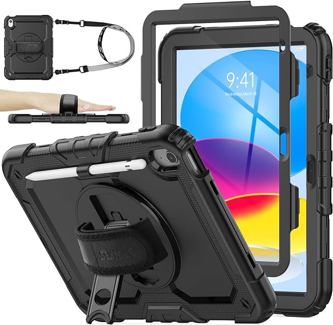 ESTUCHE TABLET IPAD 10TH / 10.9″ PULGADAS / CASE PROTECTOR / STAND Y CORREAS / BLACK