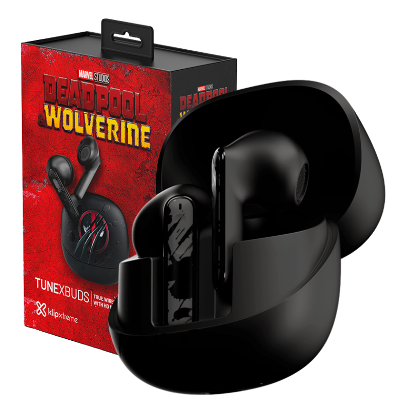 AUDIFONOS KLIP XTREME TUNEXBUDS DEADPOOL BLUETOOTH V5.3 / 20 HORAS / MANOS LIBRES / KTE-007MD / DEADPOOL BLACK