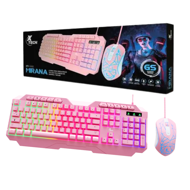 COMBO TECLADO Y MOUSE ALÁMBRICOS / XTECH MIRANA XTK-540S / RGB / ROSADO