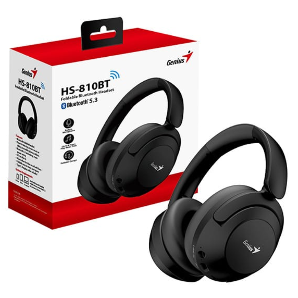 AUDIFONOS GENIUS HS-810BT / BT5.3 INALAMBRICOS / 8 HORAS / MICROFONO INTERNO / BLACK