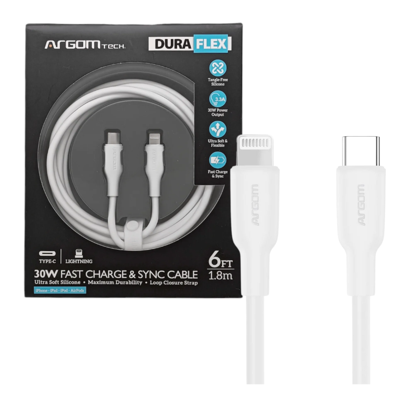 CABLE ARGOM DURA FLEX / TIPO C A LIGHTINING / 30W / 1.8M / A00636 / WHITE