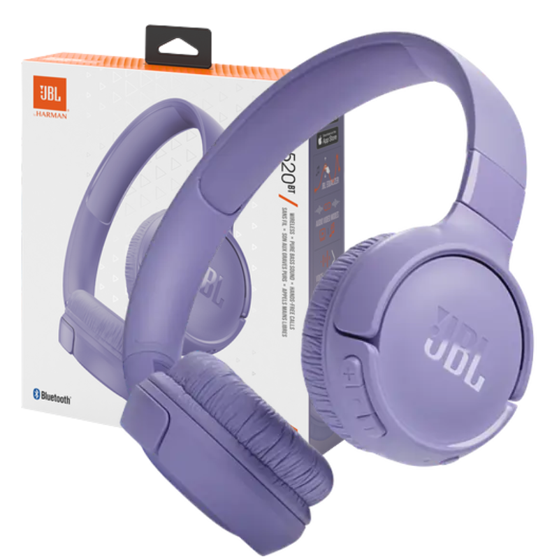 AUDIFONOS JBL TUNE 520BT INALAMBRICO / BLUETOOTH V5.0 / DISEÑO PLEGABLE Y GIRATORIO / DURACION: 57 HORAS / MANOS LIBRES / LILA