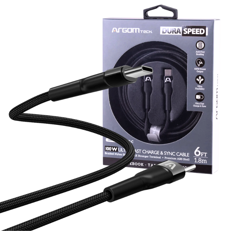 CABLE ARGOM DURASPEED / TIPO-C / 100W / 1.8M / ARG-CB-0049BK / BLACK