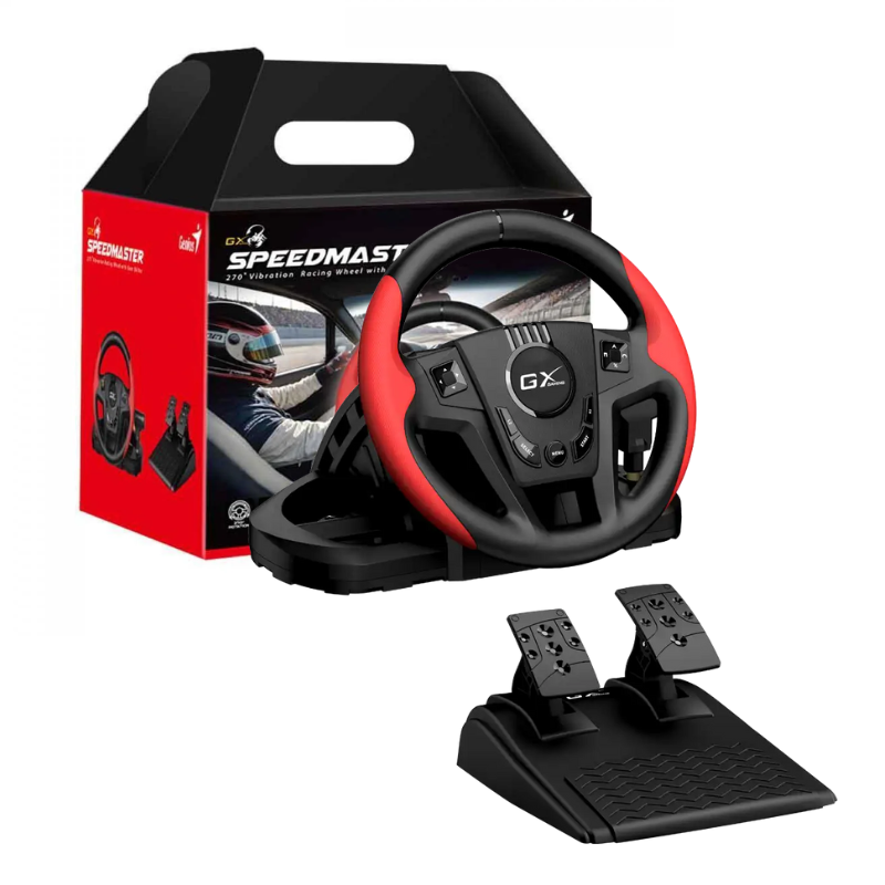 VOLANTE GENIUS GX SPEEDMASTER / 270° CON VIBRACION / PALANCA DE CAMBIOS / PEDALES / USB Y RJ-11 / PLUG AND PLAY
