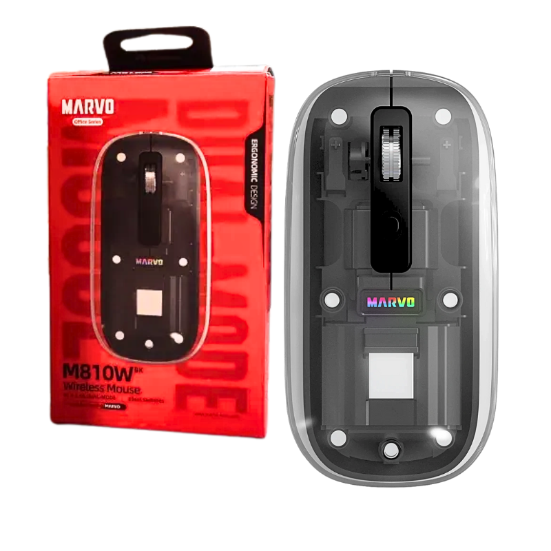 MOUSE INALAMBRICO MARVO M810W-BK / TRANSPARENTE / DUAL MODE BT Y 2.4G / BLACK