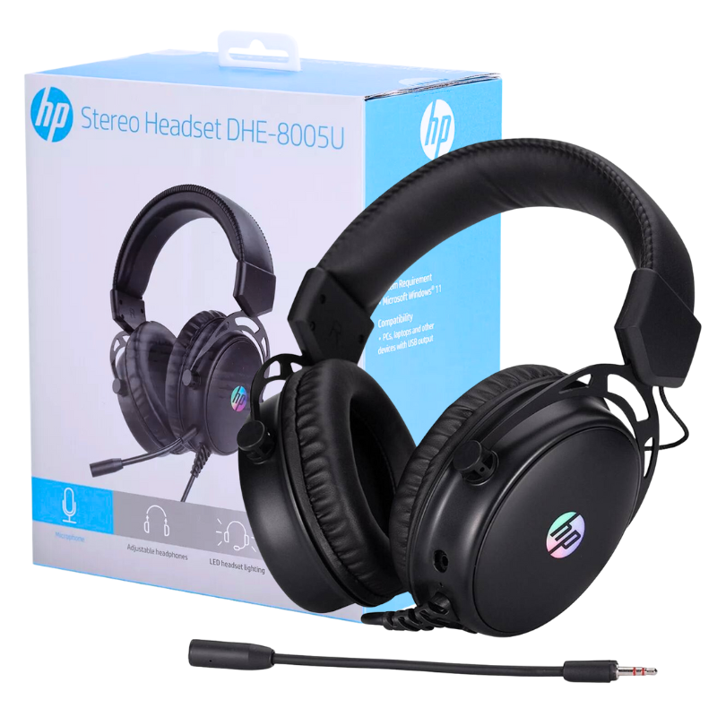 AUDIFONOS ALAMBRICOS GAMER HP DHE-8005 / MICROFONO / JACK 3.5MM / LED RGB / BLACK