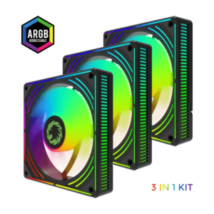 KIT 3 VENTILADORES GAMEMAX RA300 / ARGB / 12CM FAN / BLACK