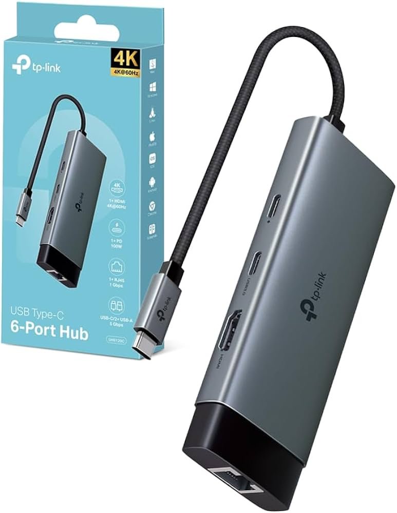 HUB TIPO-C TPLINK UH6120C / 4K HDMI / RJ45 GIGABIT / 2X USB3.0 / USB-C / 100W TIPO-C