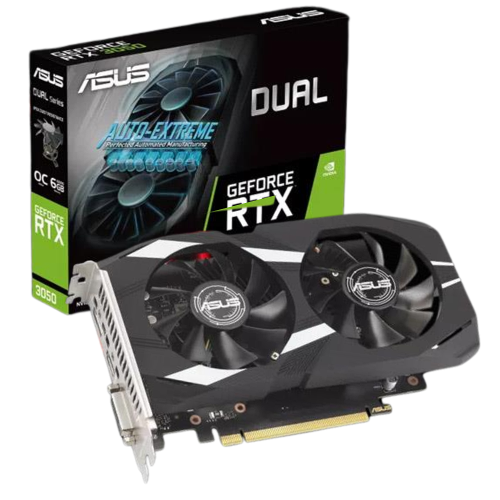 TARJETA DE VIDEO ASUS DUAL GEFORCE RTX -3050 OC/ 6GB GDDR6 96BITS / DVI-D – HDMI – DP.