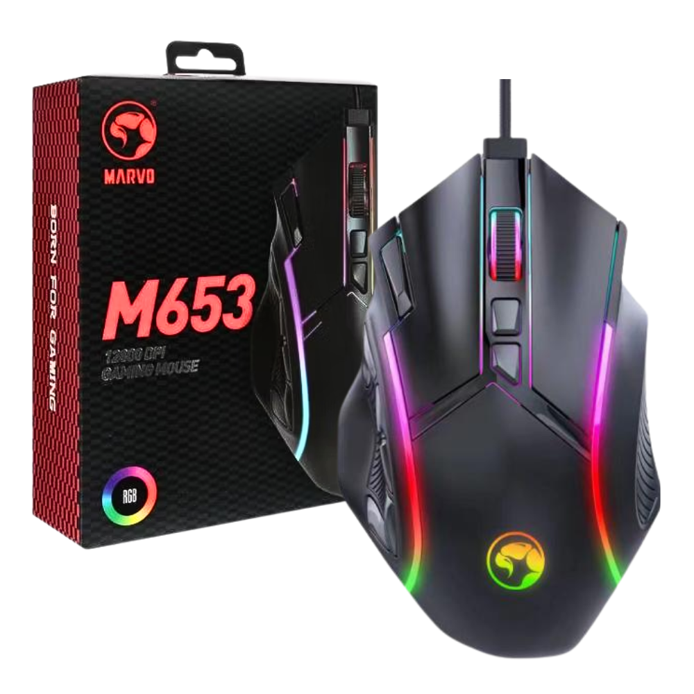 MOUSE GAMING MARVO M653 / ALAMBRICO / RGB / 12 BOTONES / 12K DPI