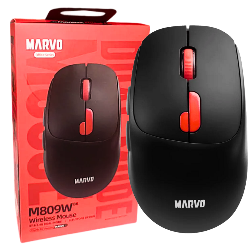 MOUSE INALAMBRICO MARVO / M809W / DUAL BT & 2.4G / 6 BOTONES / RECARGABLE / BLACK
