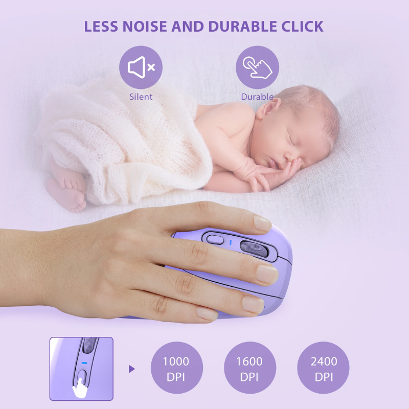 MOUSE ERGONOMICO MEETION BTM010R /2400 DPI / MORADO / RECARGABLE/BT-WIFI - Imagen 5