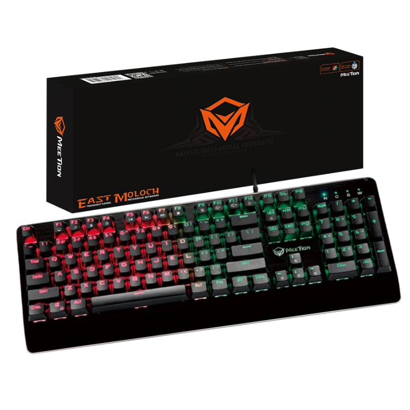 TECLADO ALAMBRICO GAMER MEETION EAST MOLOCH / MK01 / MECANICO / SWITCH BLUE / RETROILUMINACION CUSTOM RGB / BLACK