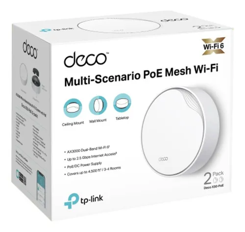 SISTEMA WIFI DECO POE X50 - AX3000 DUAL BAND TP-LINK / 2 PACK - WIFI 6 / COBERTURA: 420M CUADRADOS / COMPATIBLE CON ALEXA - GOOGLE / WHITE - Imagen 5