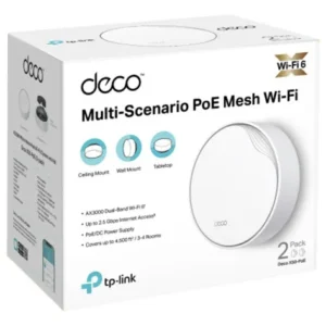 SISTEMA WIFI DECO POE X50 – AX3000 DUAL BAND TP-LINK / 2 PACK – WIFI 6 / COBERTURA: 420M CUADRADOS / COMPATIBLE CON ALEXA – GOOGLE / WHITE