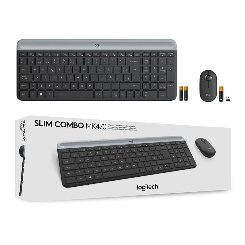 KIT TECLADO Y MOUSE LOGITECH SLIM MK470 WIRELESS 2.4GHZ / TECLAS SILENCIOSAS/ ESPAÑOL