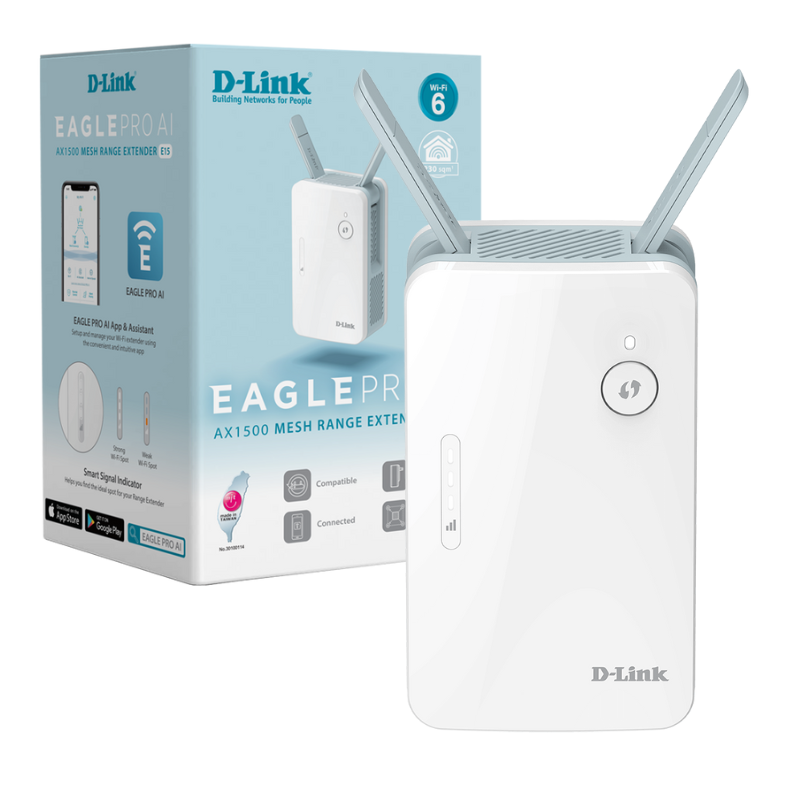 EXTENSOR DE WIFI D-LINK EAGLE PRO AI / E15 / AX1500 / DUAL BAND WIFI 6 / GIGABIT PUERTO / WHITE