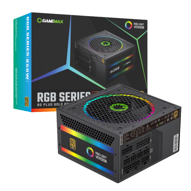 FUENTE PODER GAMEMAX 850WATTS RGB-850 PRO MODULAR CERTIFICACION 80+ GOLD FAN 14CM ARGB