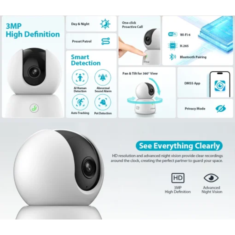 CAMARA DE SEGURIDAD DAHUA HERO B1 INTERIOR GIRATORIO 360 RESOLUCION 2K 3MP / WIFI /RED /WIFI 6 - Imagen 5