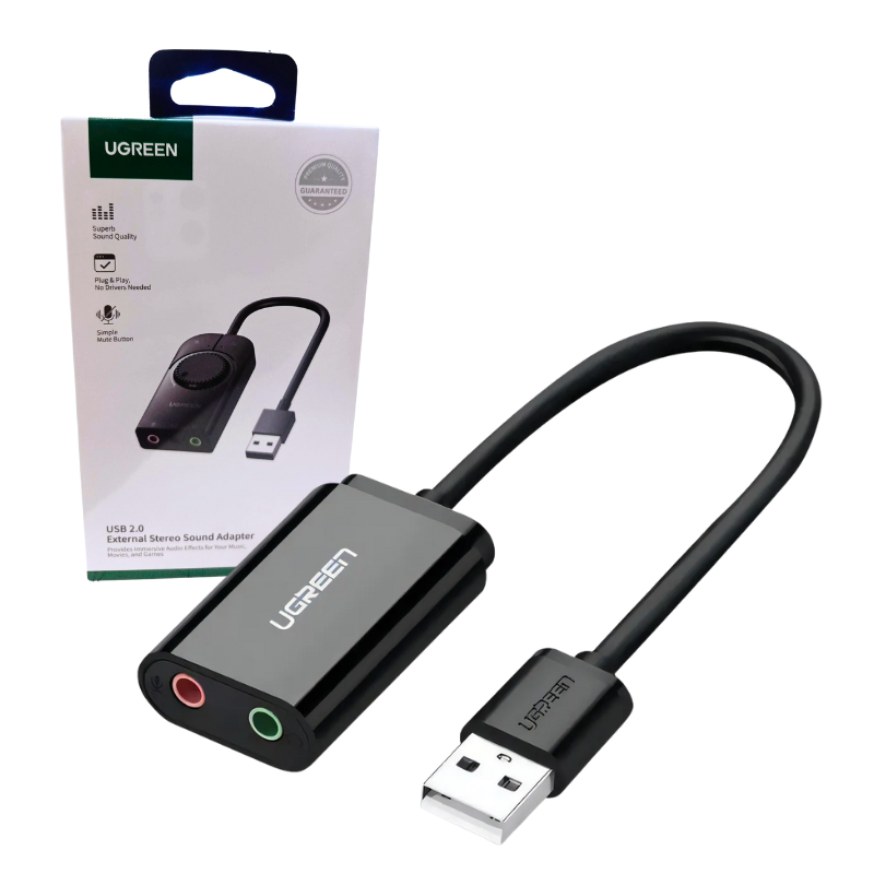ADAPTADOR DE SONIDO STEREO UGREEN / CM129 / USB / 3.5MM / 15CM / BLACK