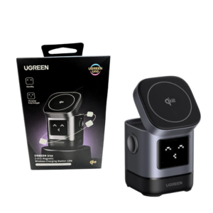 CARGADOR INALAMBRICO 2 EN 1 UGREEN / 15W / W709 / MAGNETICO / IPHONE / AIRPODS / ROBOT-BLACK