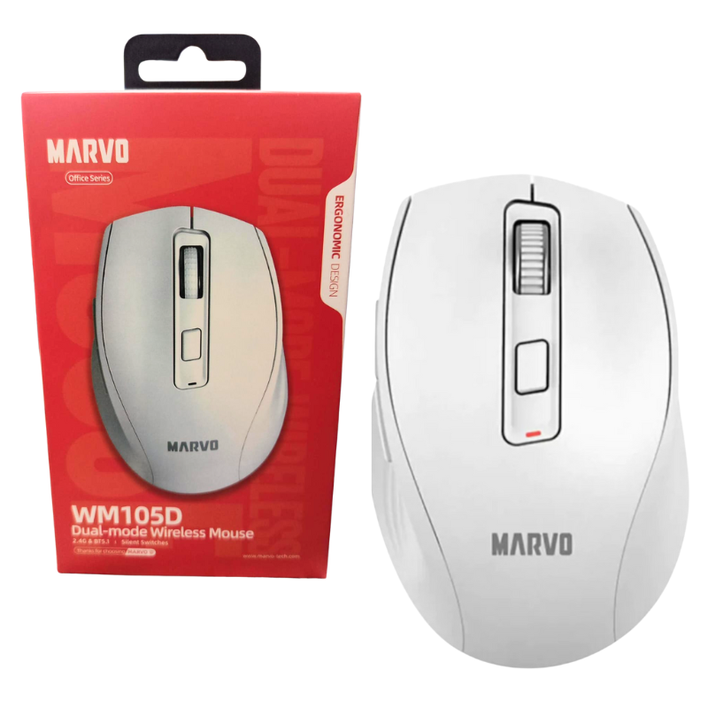 MOUSE MARVO WM105D INALAMBRICO DUAL /WIFI 2.4 +BT /PILA AA BLANCO