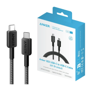 CABLE DE DATOS Y CARGA ANKER 322 USB-C TO USB-C 1.8MTS NEGRO /60W /TRENSADO/ IPHONE ANDROIDE