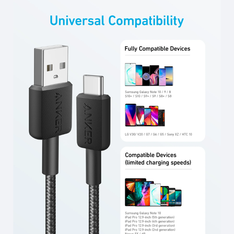 CABLE ANKER 322 /USB-A a USB-C /3ft BRAIDED /NEGRO/ 1 METRO - Imagen 4