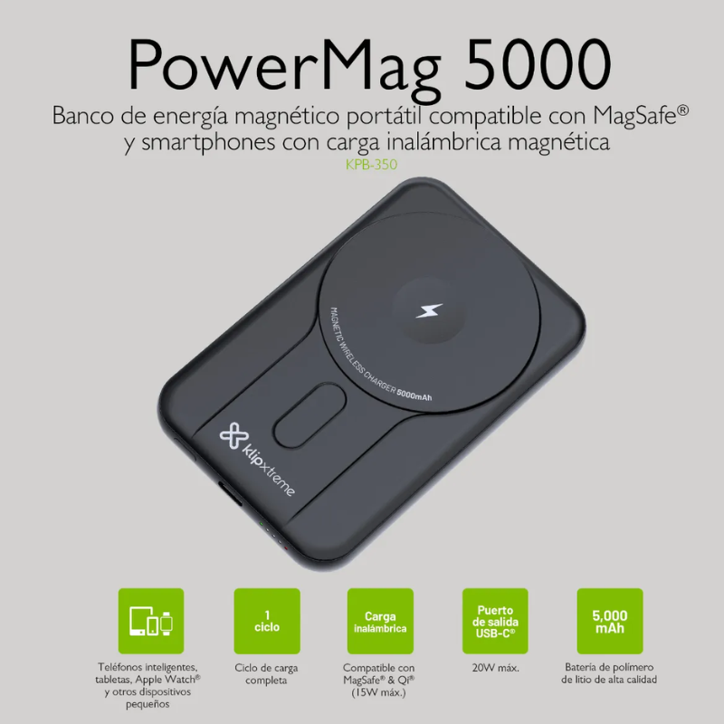POWER BANK MAGNETICO KLIPXTREME 10.000mAh/ KPB-600/ WIRELESS CHARGING/ USB-C - Imagen 5