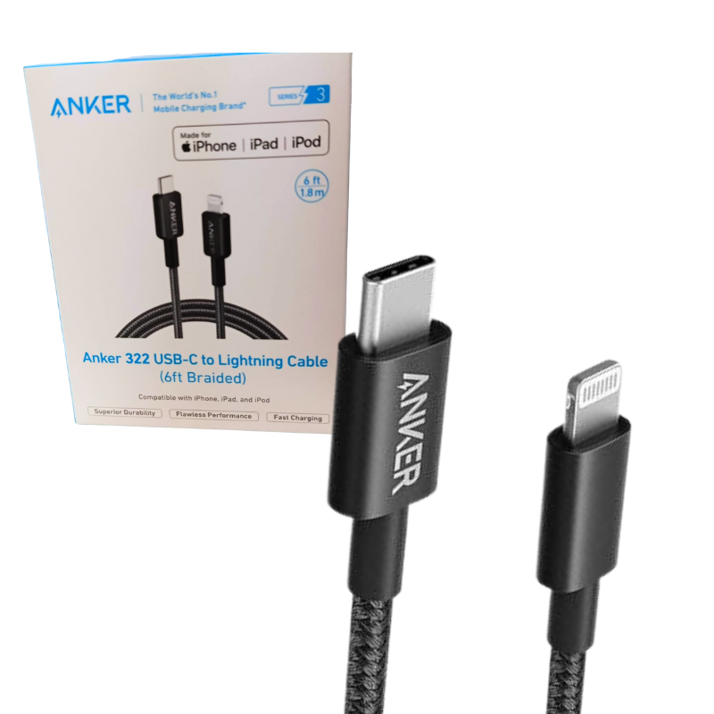 CABLE ANKER 322 USB-C a LIHTNING/ 6ft /1.8M/ COLOR NEGRO