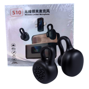 MICROFONO INALAMBRICO DE SOLAPA S10 / 2-PACK / TIPO BOTON / ESTUCHE DE CARGA / BLACK