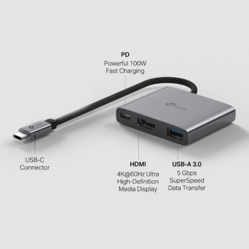HUB TP-LINK USB-C/ 3 EN 1 / HDMI 4K@60Hz / USB-A 3.0- 5 Gbps / USB-C 100W / UH3020C - Imagen 4